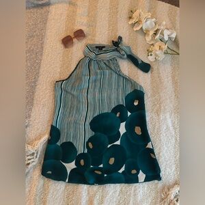 Teal and White Sleeveless Top
